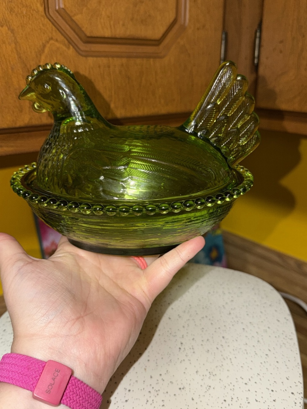 Green Glass Hen on Nest